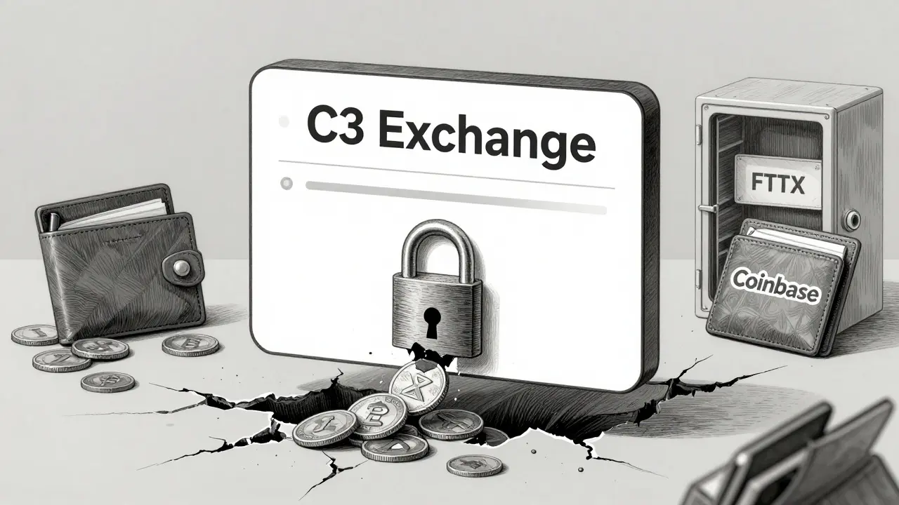 A minimalist trading interface floats above a cracked vault, with coins spilling from broken locks.