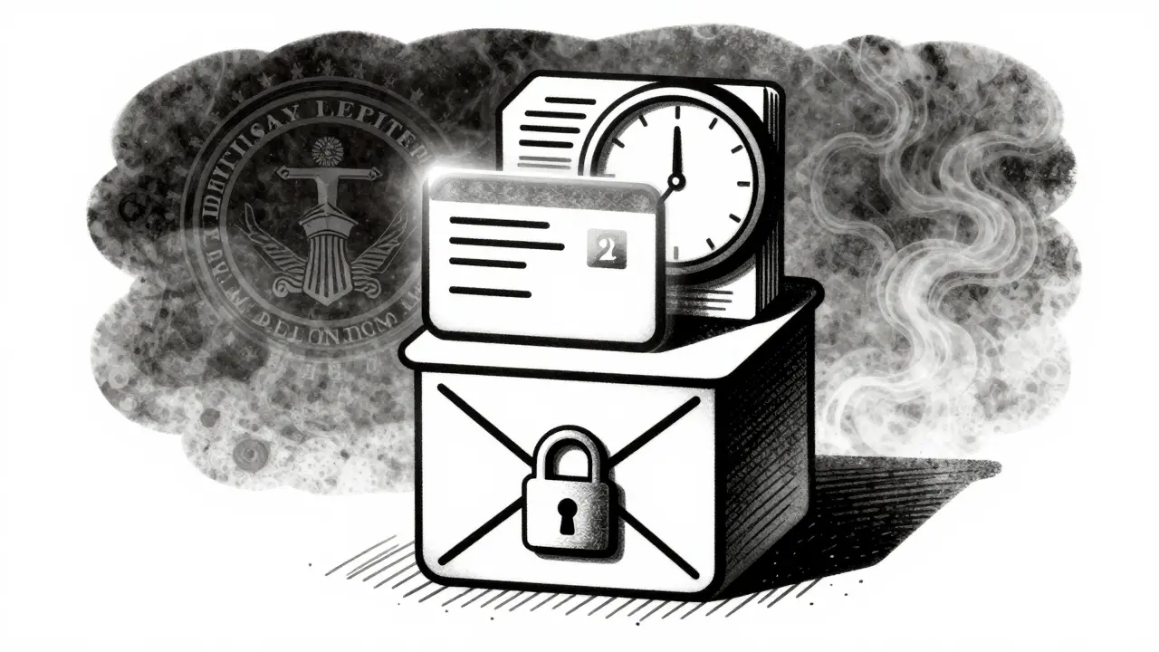 Two-tiered verification system with email and ID documents, shown in stark etching with a ticking clock.