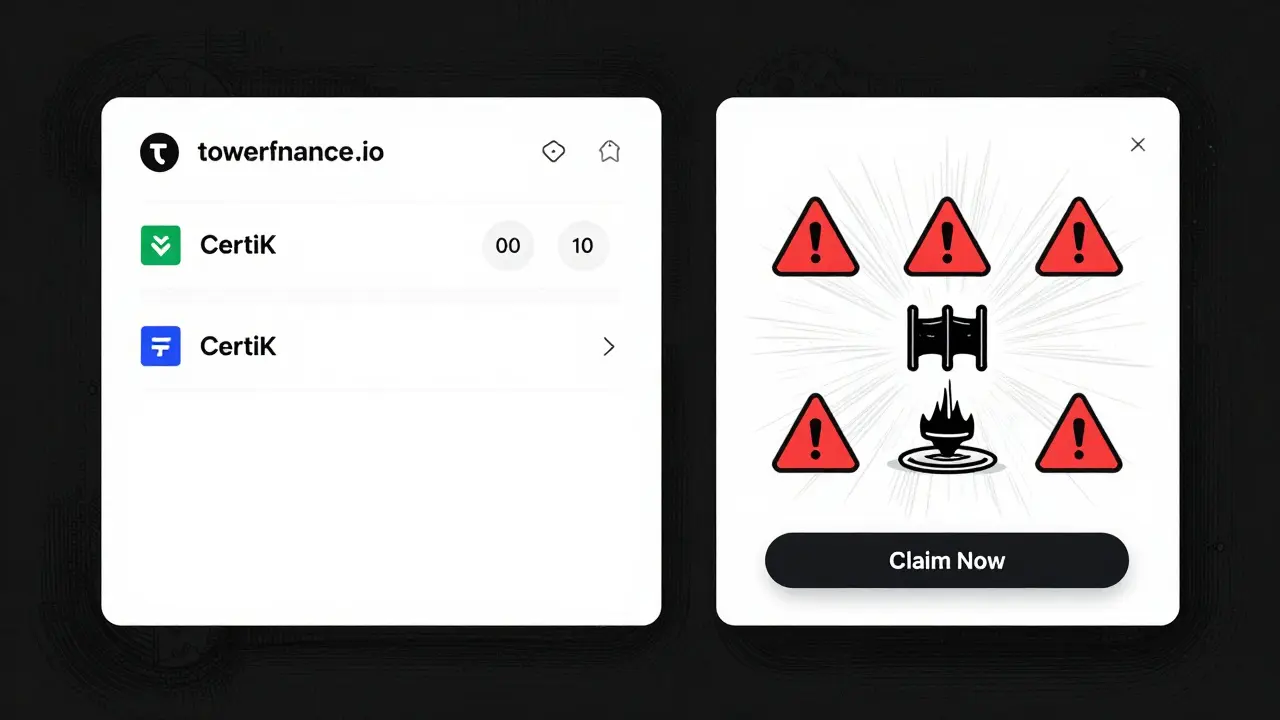 Two side-by-side wallet interfaces: one legitimate, one fraudulent, illustrated in fine etched lines.