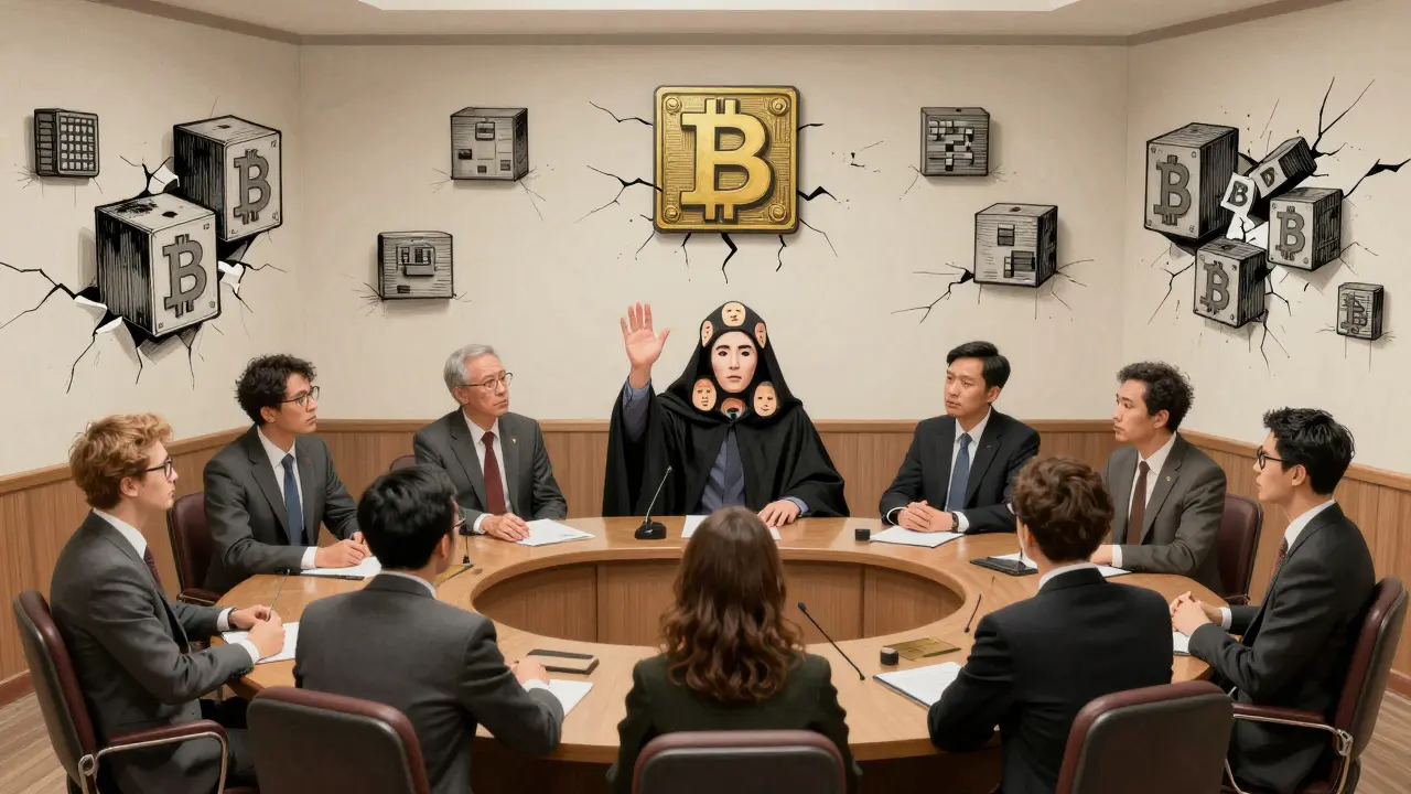 One man casting 51 votes at a council table while real voters watch in confusion.