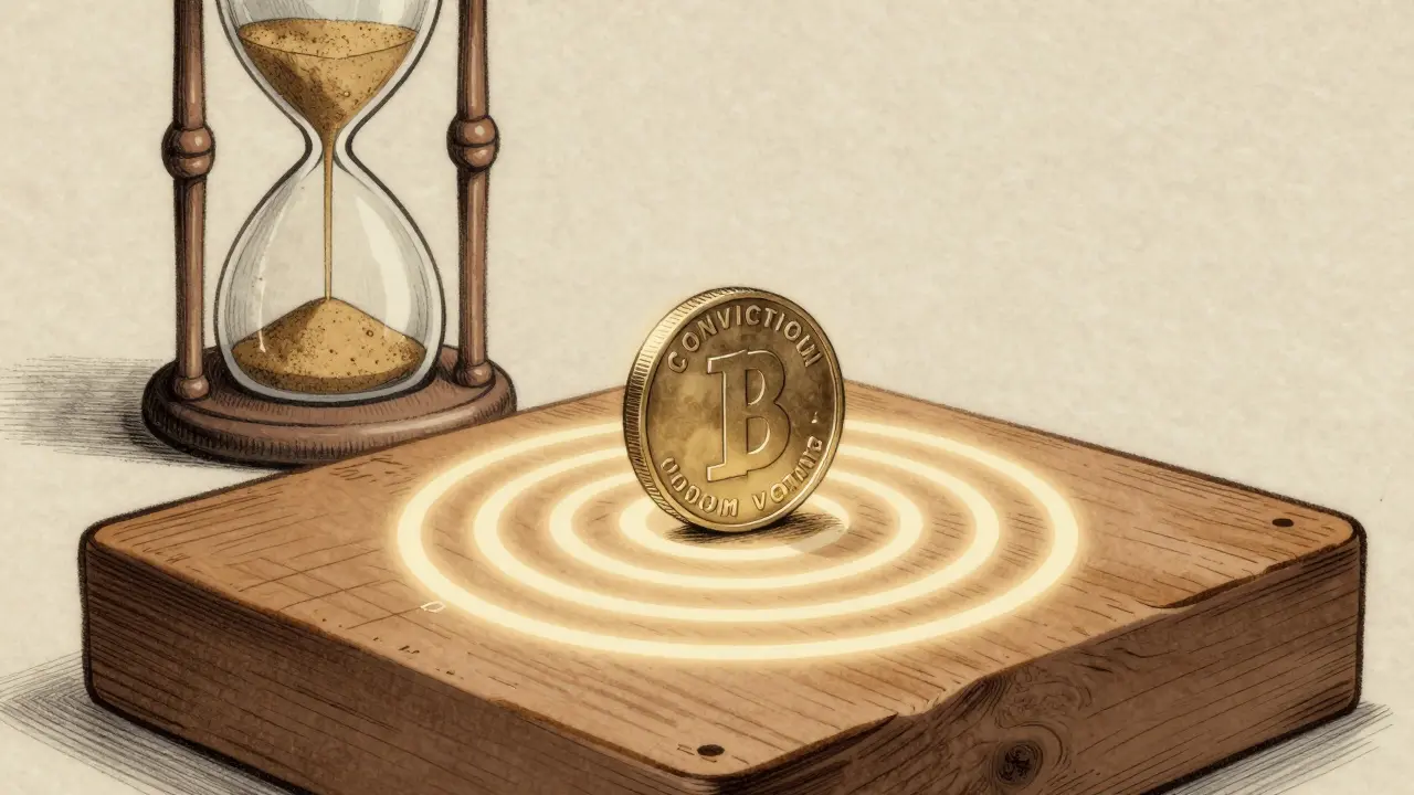 Token's influence grows over time with concentric light rings and hourglass