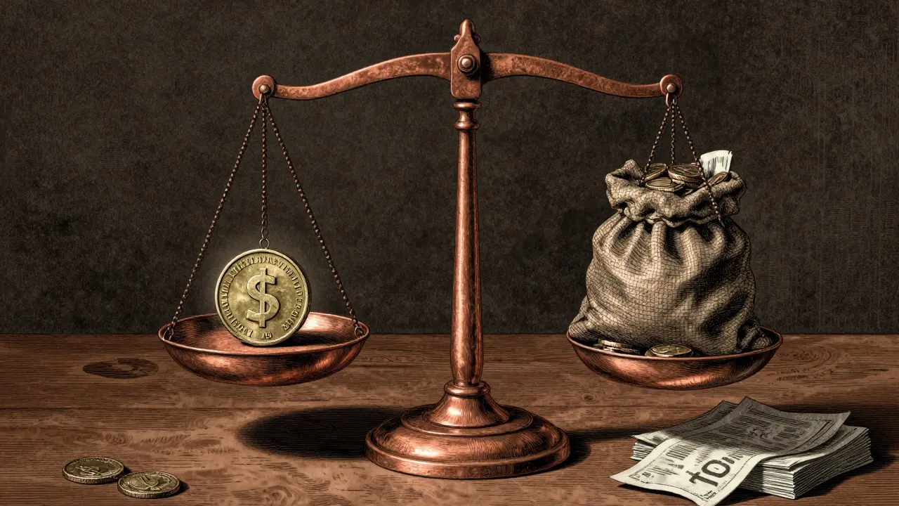 Balance scale showing financial weight differences