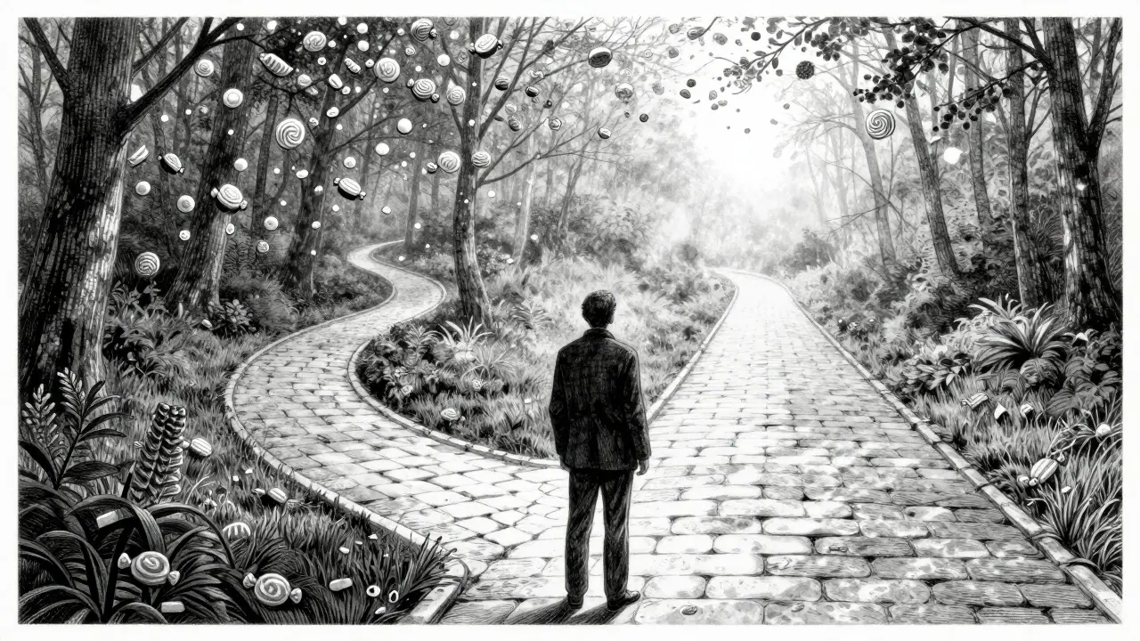 Black ink illustration of fork in the road choice