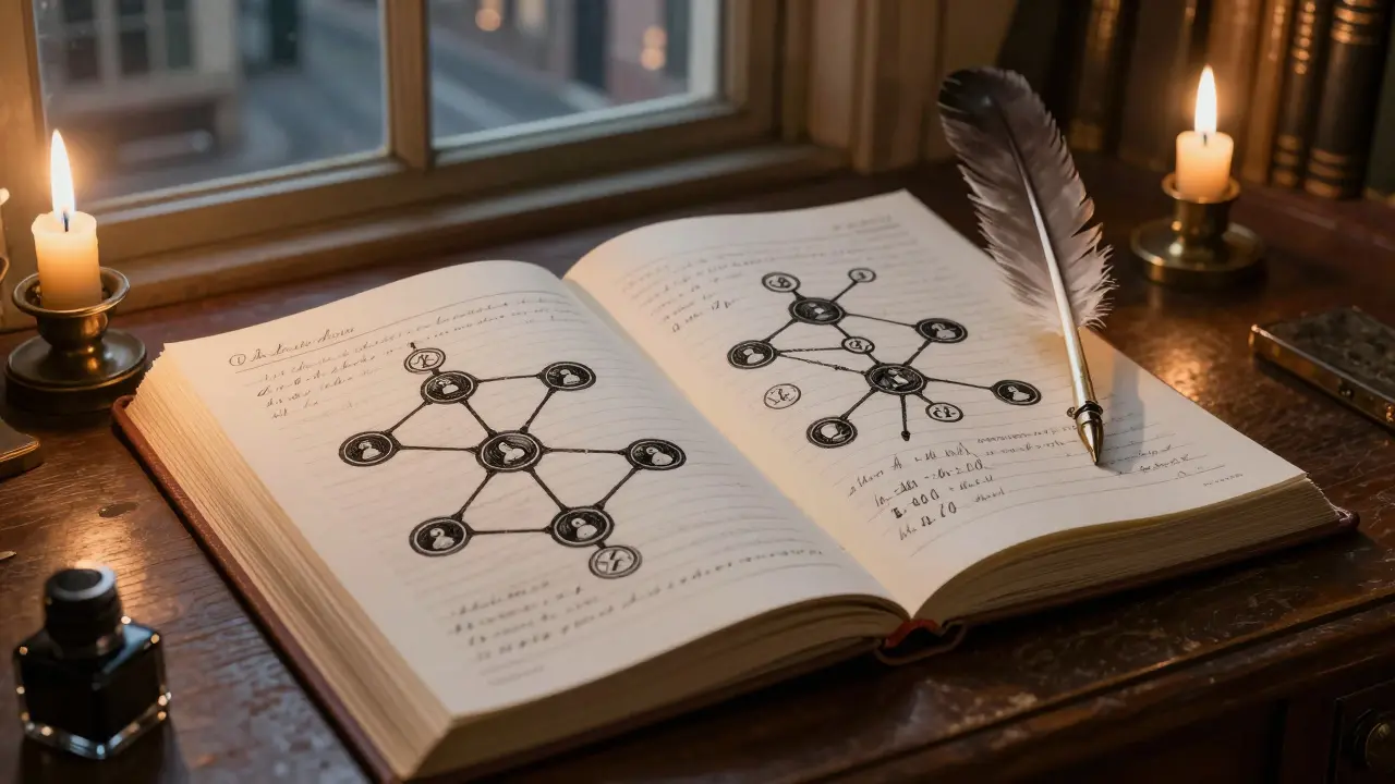 Ledger book with blockchain charts inside