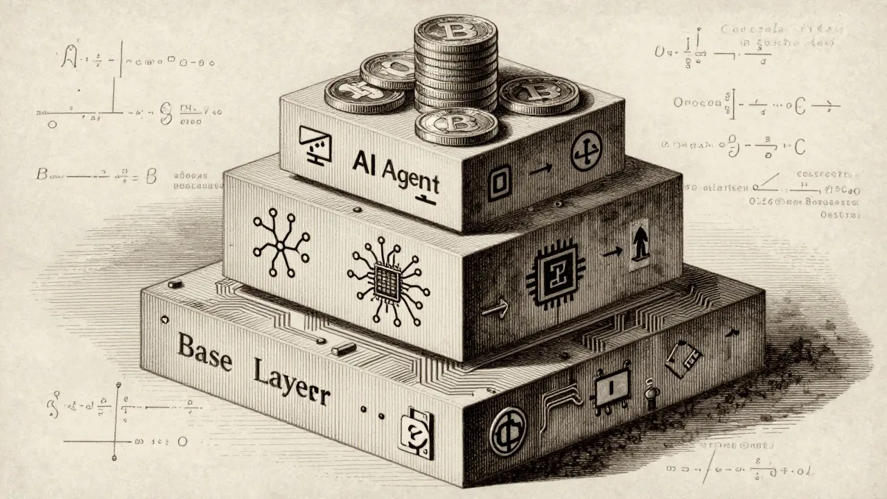 Three-layer blockchain architecture diagram illustration