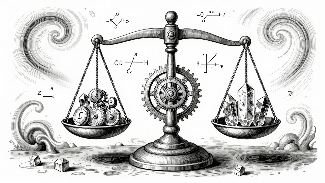 Etching of a mechanical scale balancing two different crypto tokens within a liquidity pool.