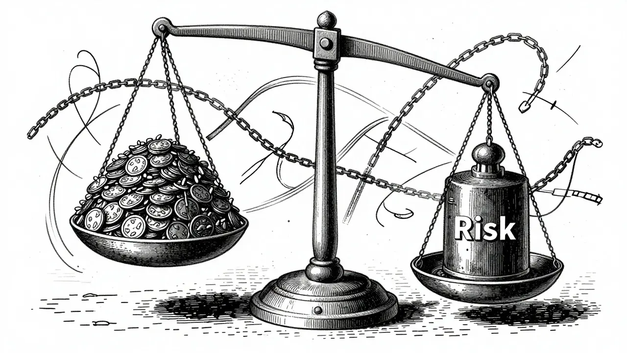 A tipping scale with massive token supply vs risk, showing market data inconsistencies.