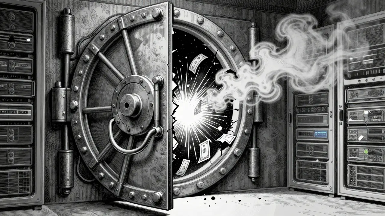 Cracked vault door showing security breach