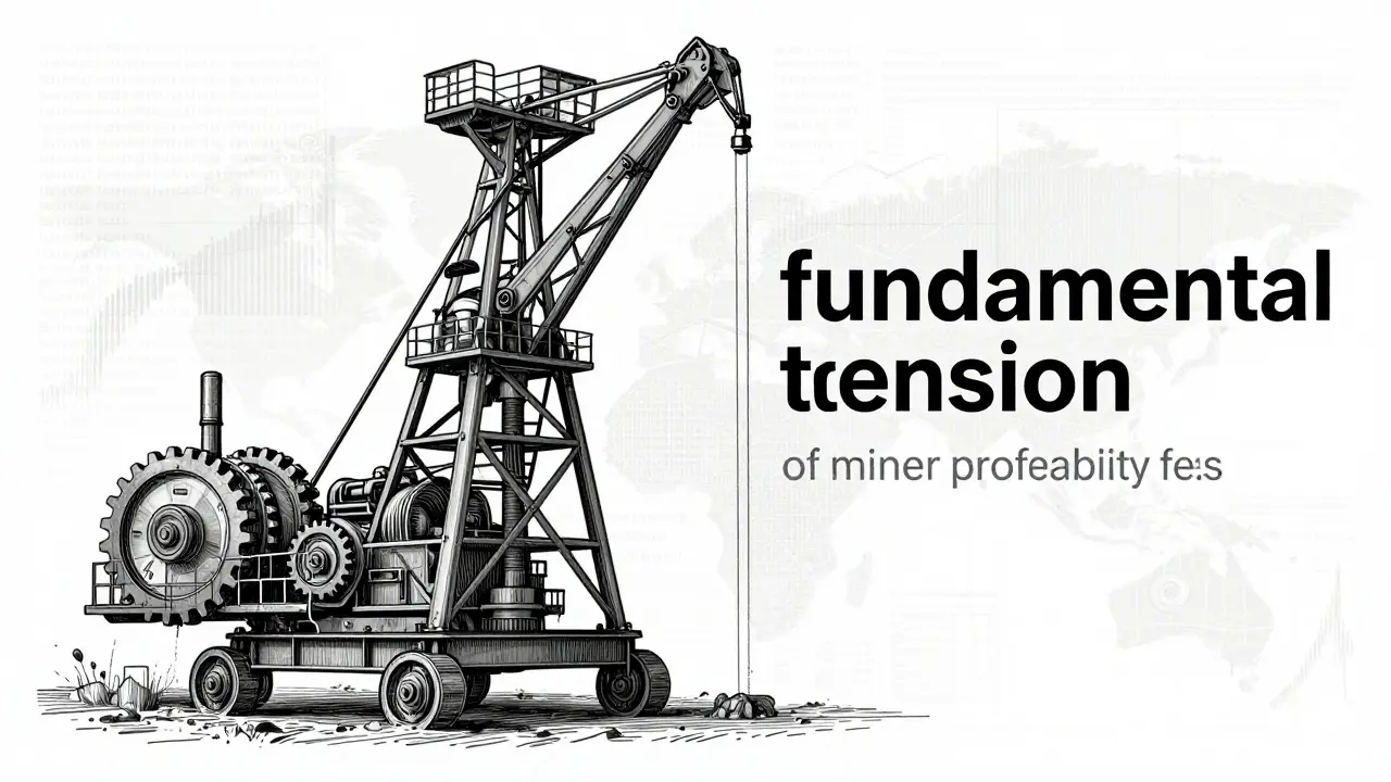 Etching of fading mining machinery, representing shifting miner economics and security.
