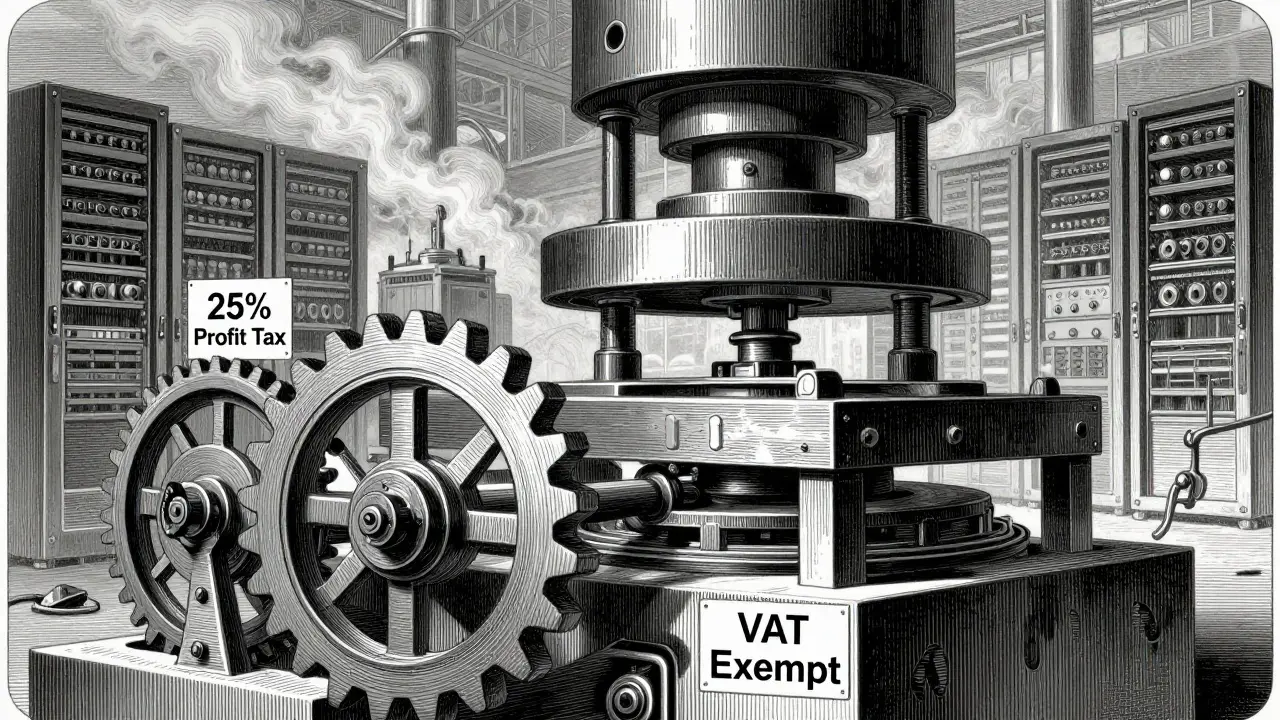 Etching of gears representing corporate crypto tax rules