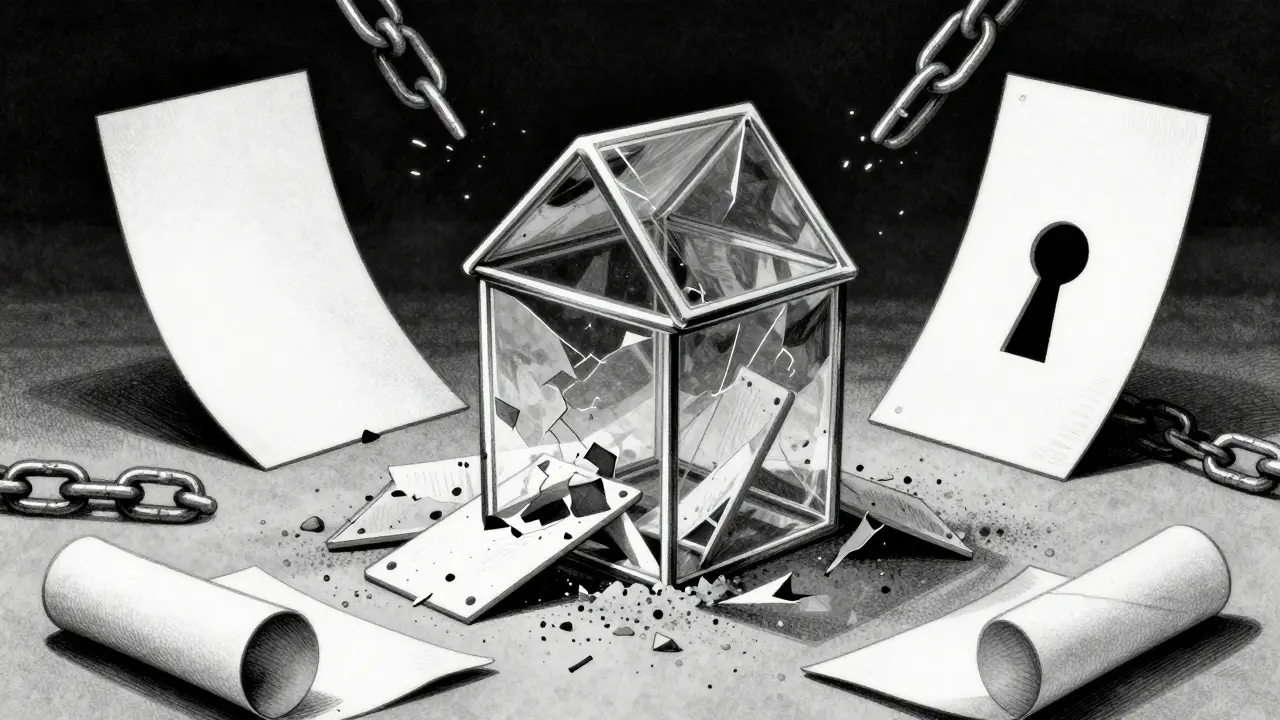 Monochrome etching of collapsing cards symbolizing high-risk micro-cap crypto assets.