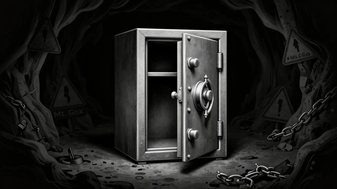 Open safe in darkness representing lack of proof of reserves
