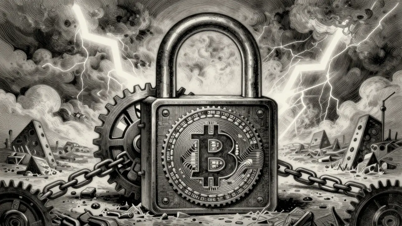 Etching of a secure digital lock amidst stormy energy clouds