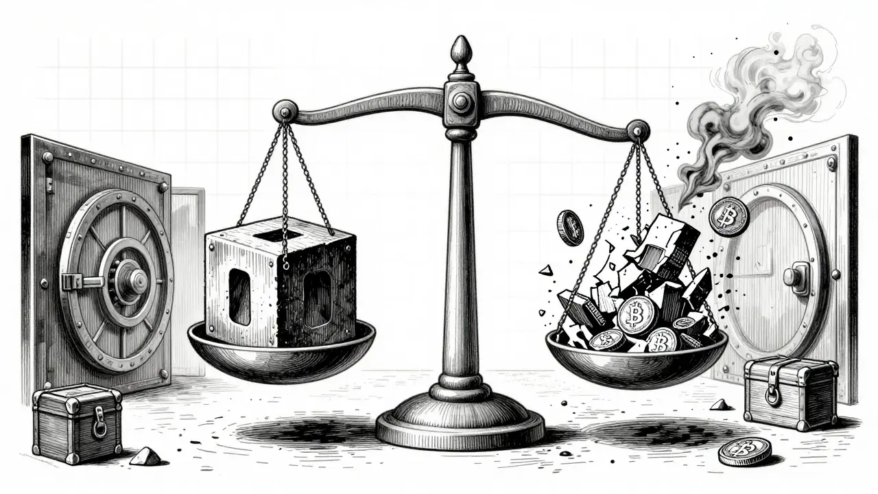 Illustration of a scale balancing security measures against the risk of crypto scams