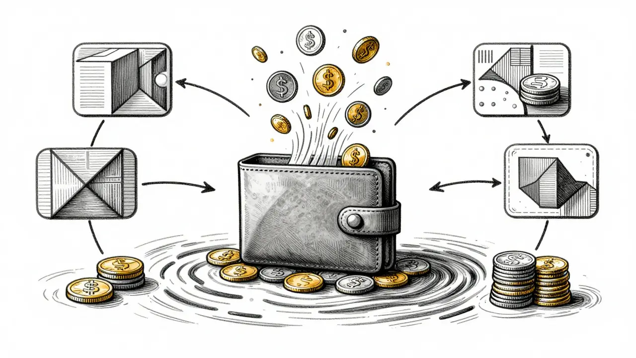 Illustration of digital wallet generating gold yields