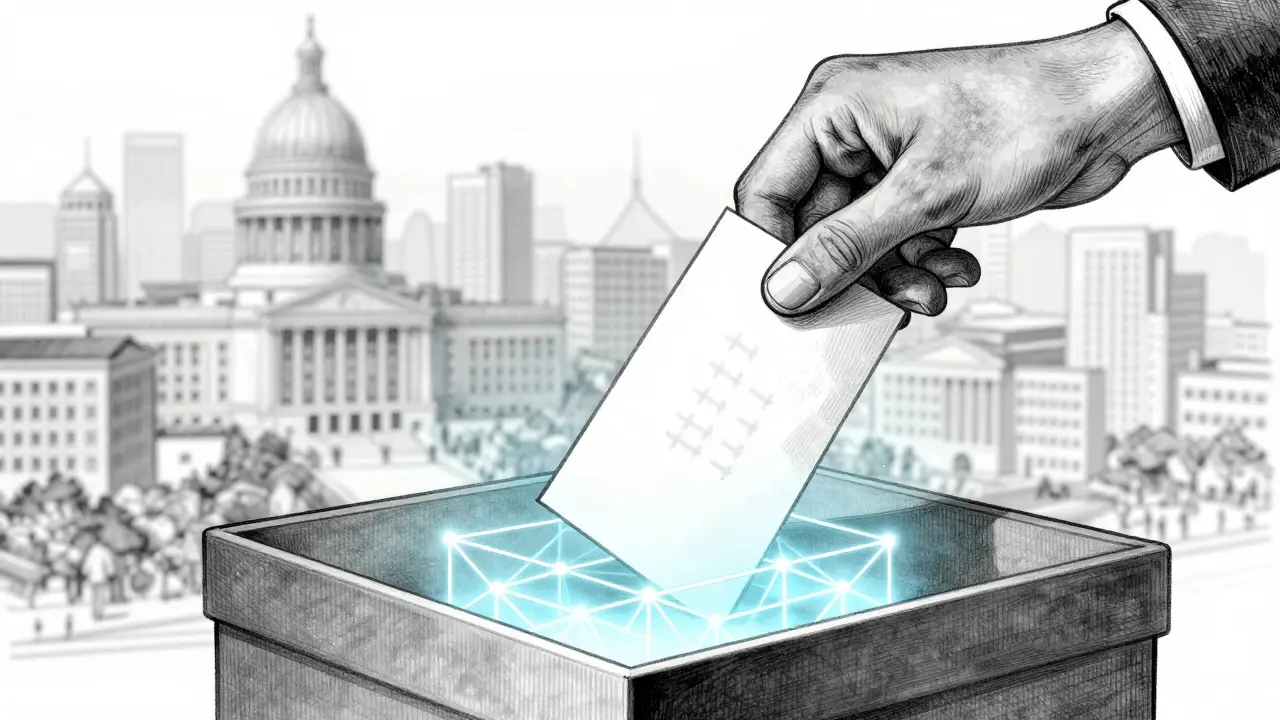 Paper ballot entering box with internal blockchain structure