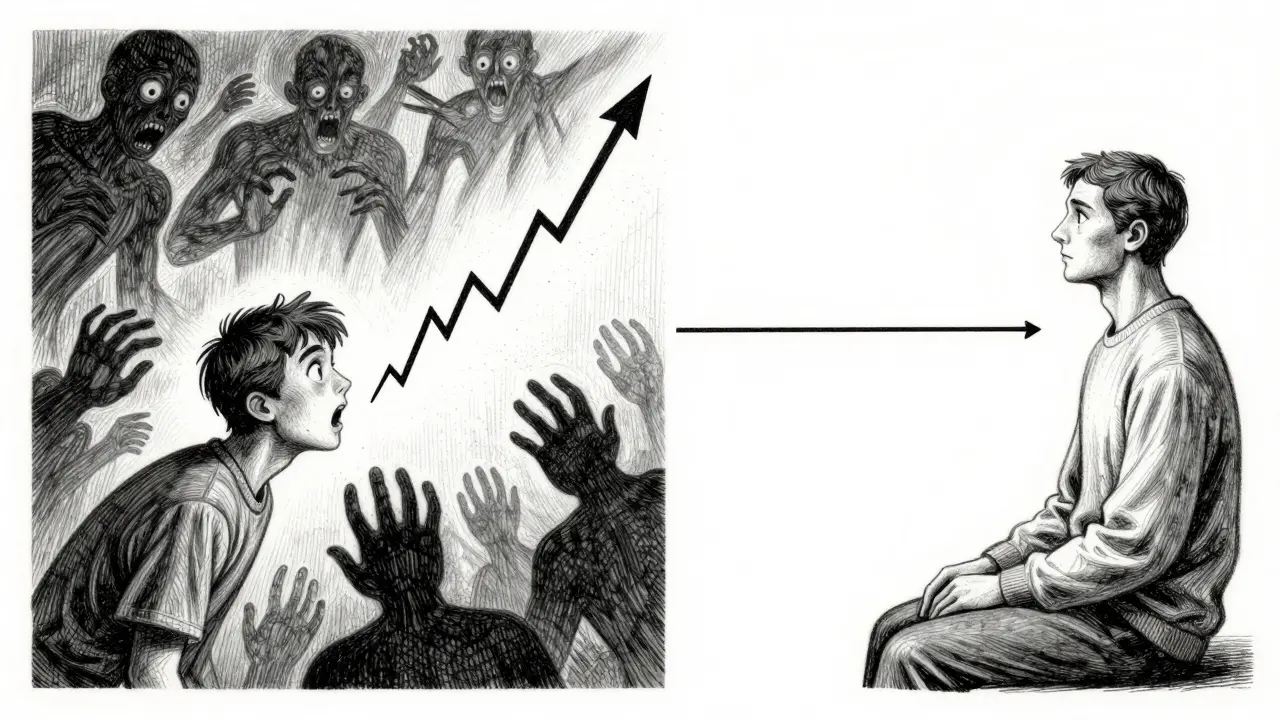 Split scene: frantic trader vs calm investor, illustrating emotional control in DCA strategy.