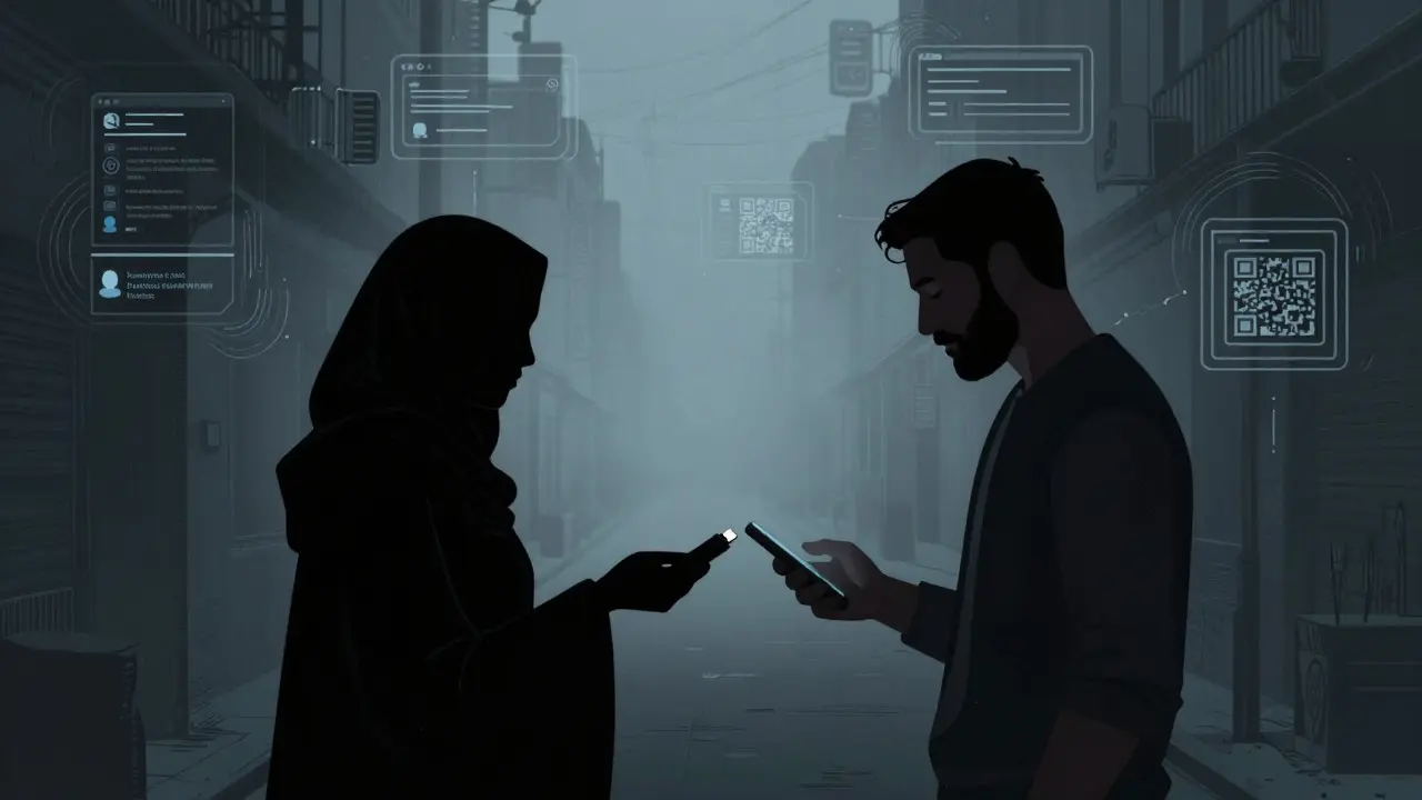 Clandestine P2P crypto trade in shadowy alley