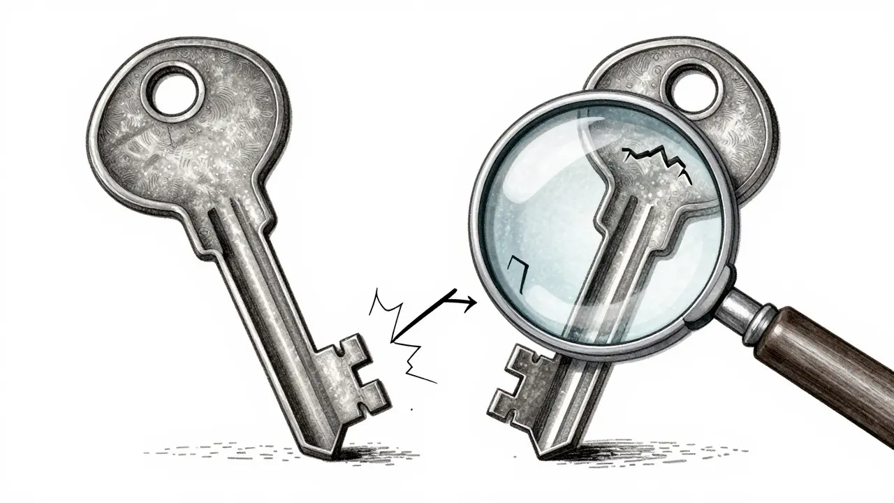 Cryptographic key under magnifying glass showing timing gaps