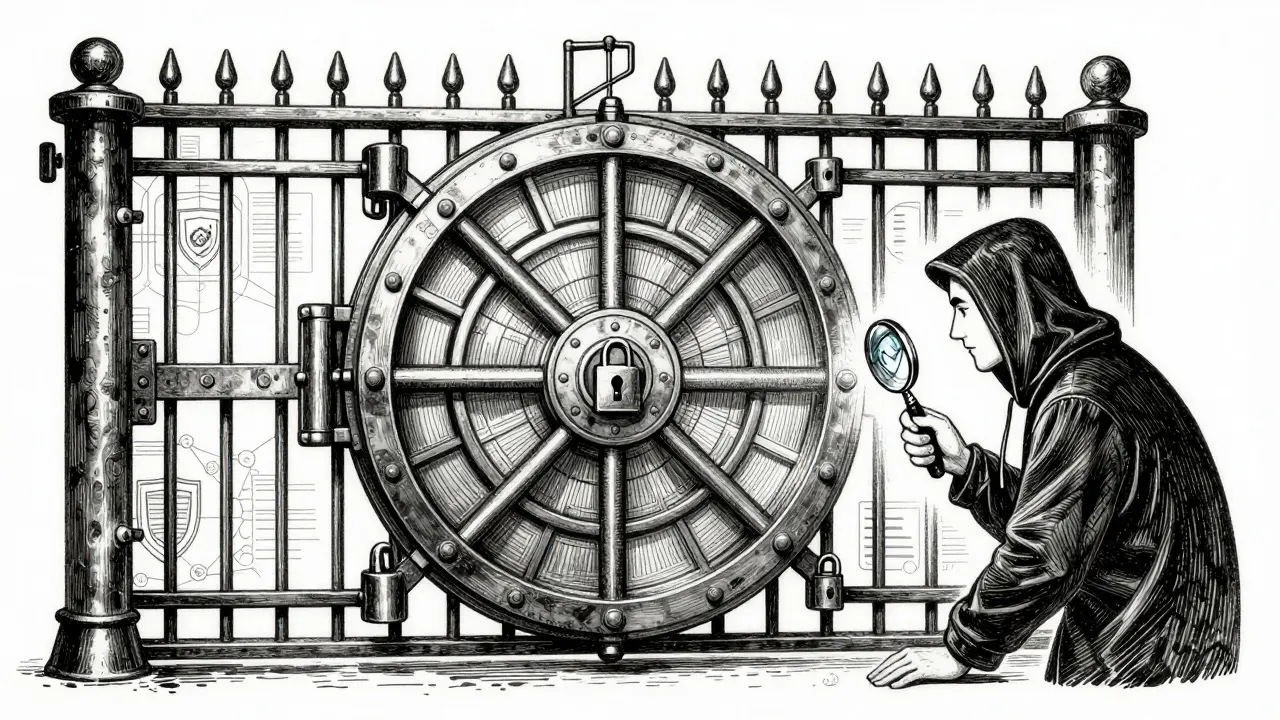 Etching of a secure vault with digital shields