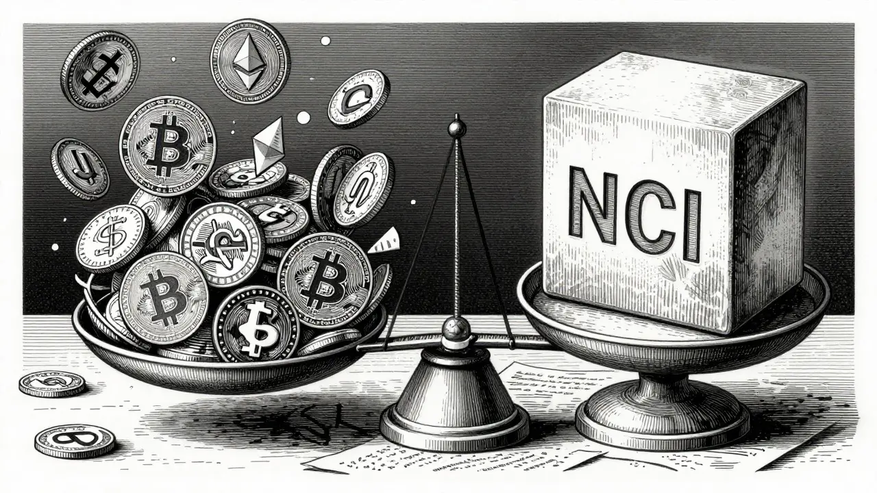 Etching of scale balancing crypto chaos vs NCI stability