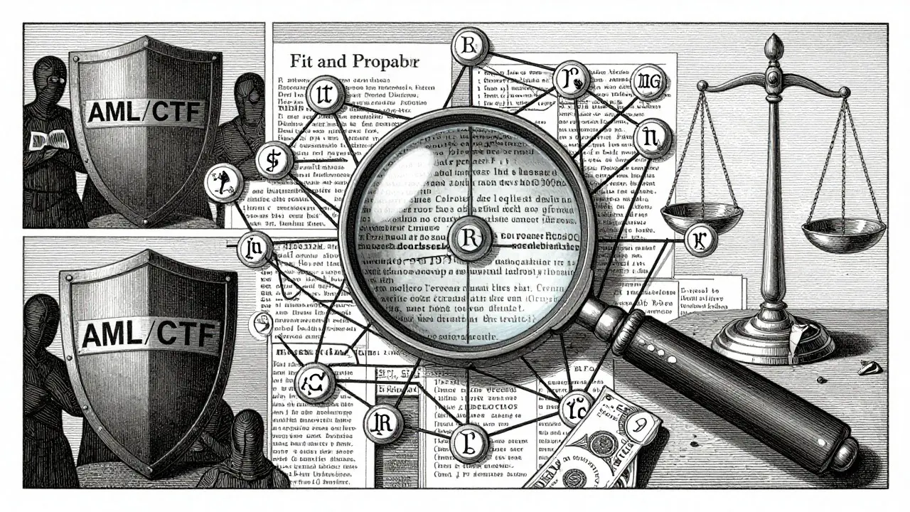 Magnifying glass inspecting director backgrounds and financial records for compliance