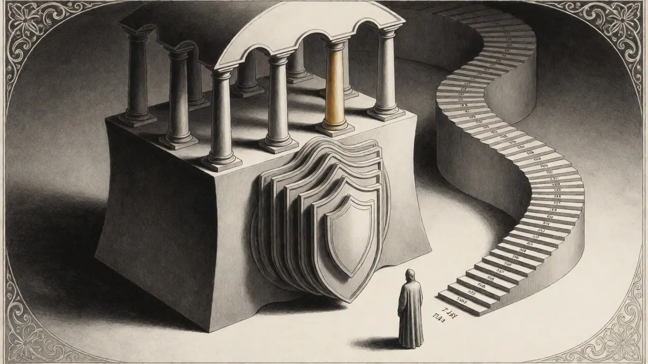 Artwork depicting Curve Optimism's security layers and governance structure