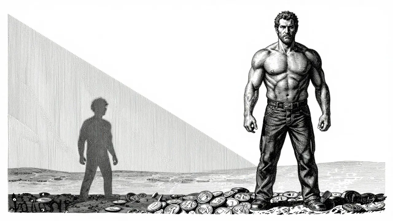 Etching contrasting a fading shadow against a strong figure, illustrating risk