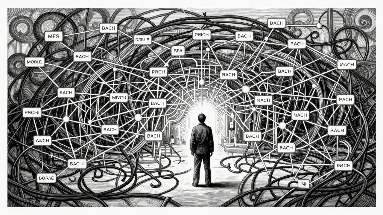 Etching of a tangled network of lines representing tracked crypto transactions