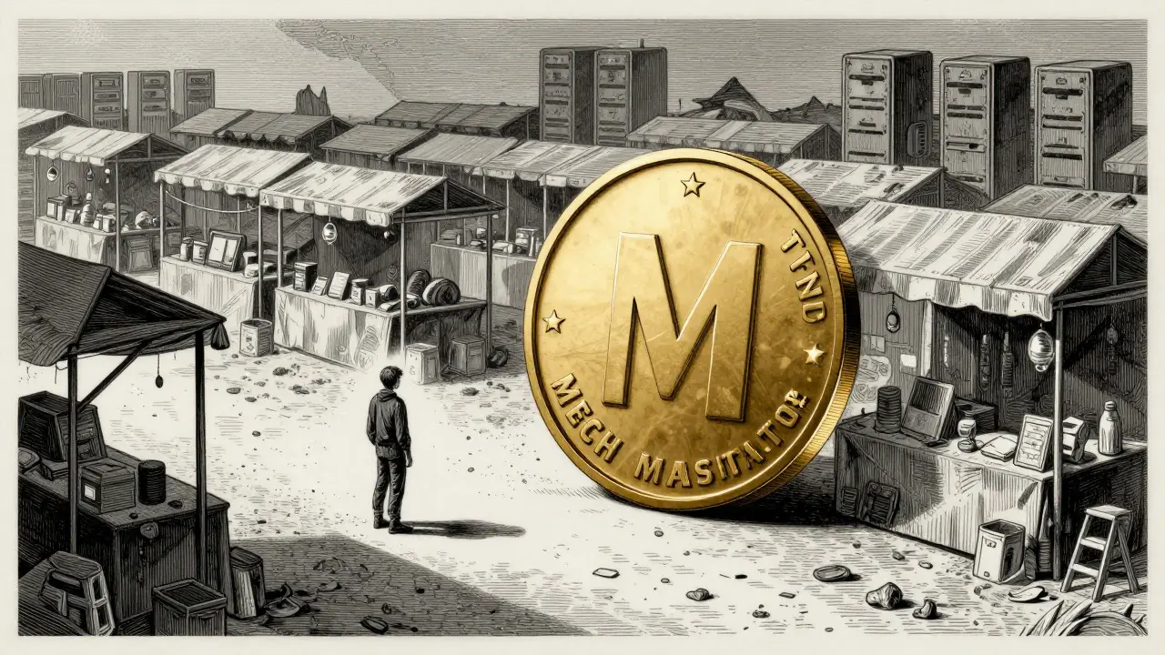 Etching of a trader in an empty market symbolizing low liquidity risks.