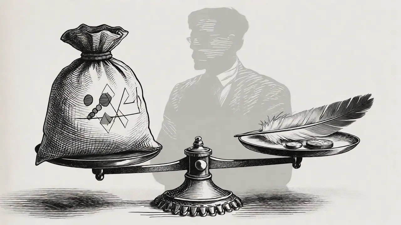 Etching of an ornate balance scale weighing heavy capital against light controlled risk.