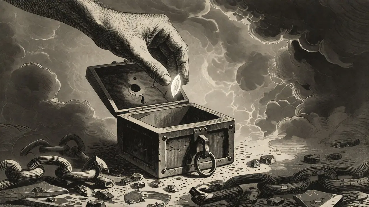 Hand placing a seed into a lockbox amid storms