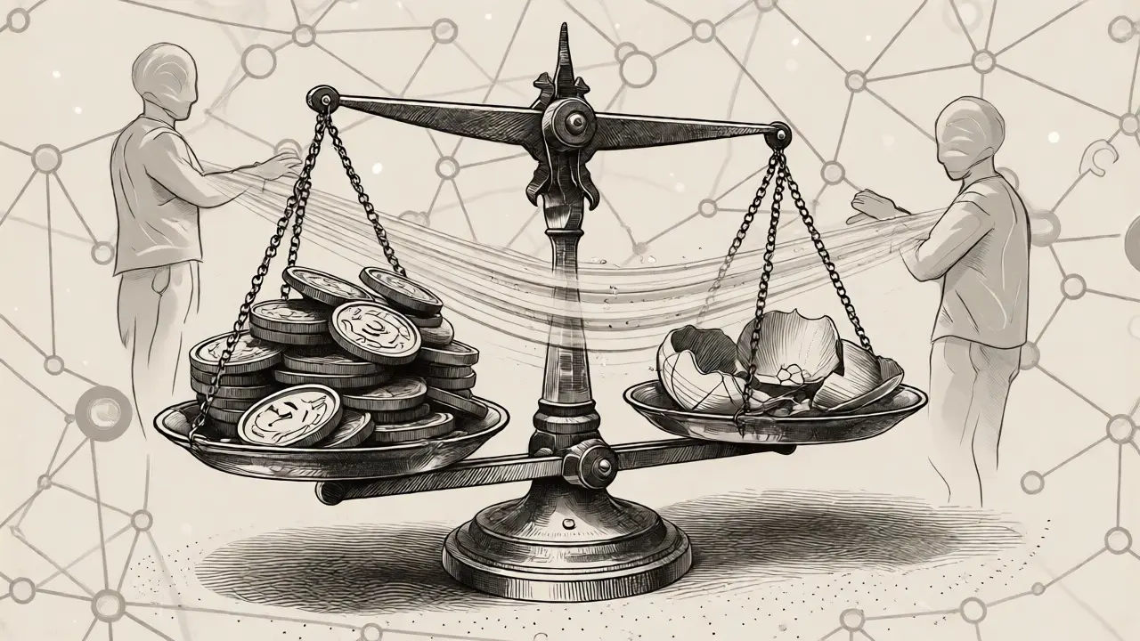 Illustration of a balance scale weighing quality engagement against spam for crypto rewards.