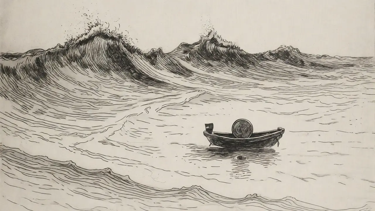 Etching of a small boat in a vast empty ocean representing low liquidity risks.