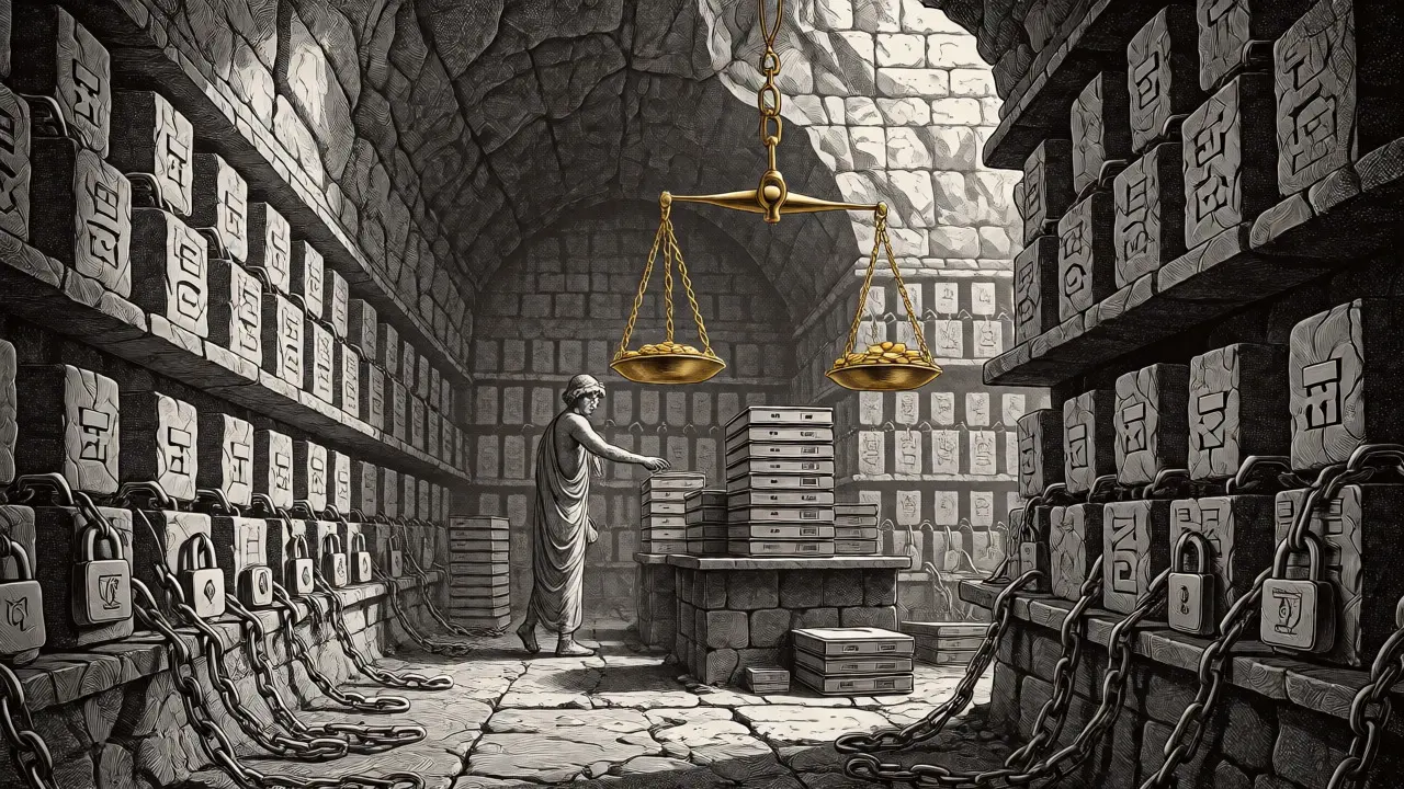 Filecoin miners securing data blocks in a stone marketplace