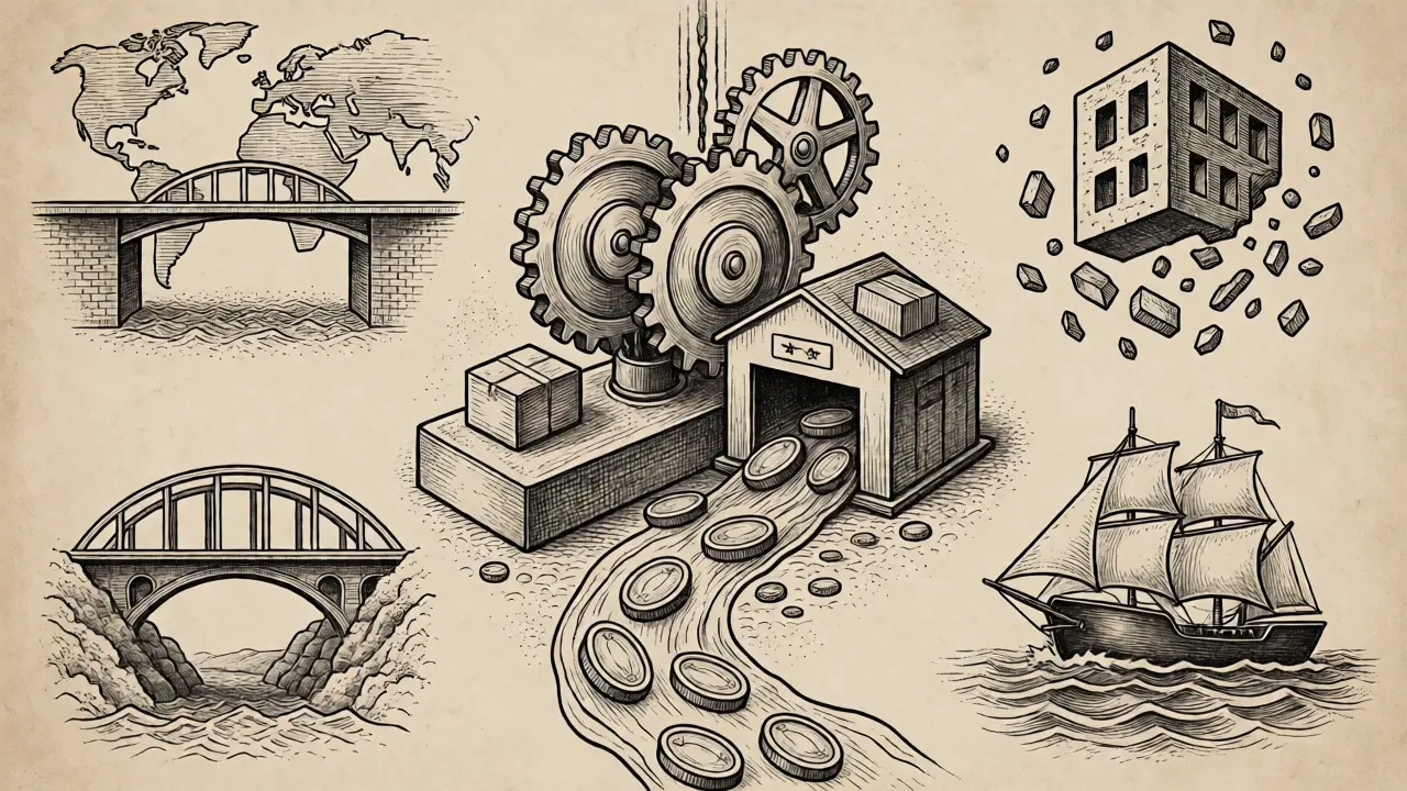 Illustration of smart contracts and tokenization using mechanical and financial metaphors