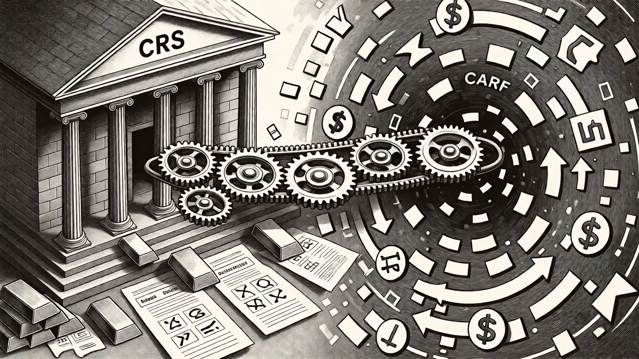 Split composition contrasting static bank holdings with dynamic crypto transaction flows.